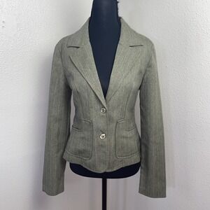 Vtg 90's Wet Seal Blazer Women's Medium Gray‎ Pinstripe Two Button Y2K Academia